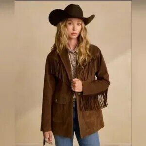 NWT RARE Tecovas Coffee Brown Fringe Suede Jacket- Womens XS